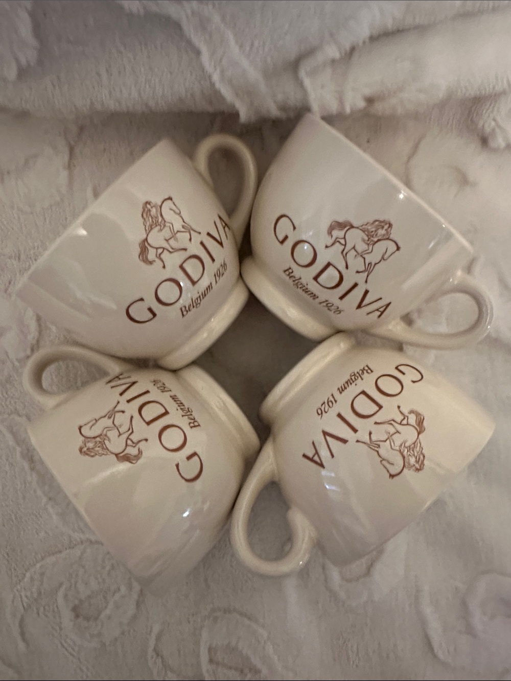 GODIVA Ceramic Coffee /Tea/Expesso Cup Set of 4 - Ivory with Brown Logo